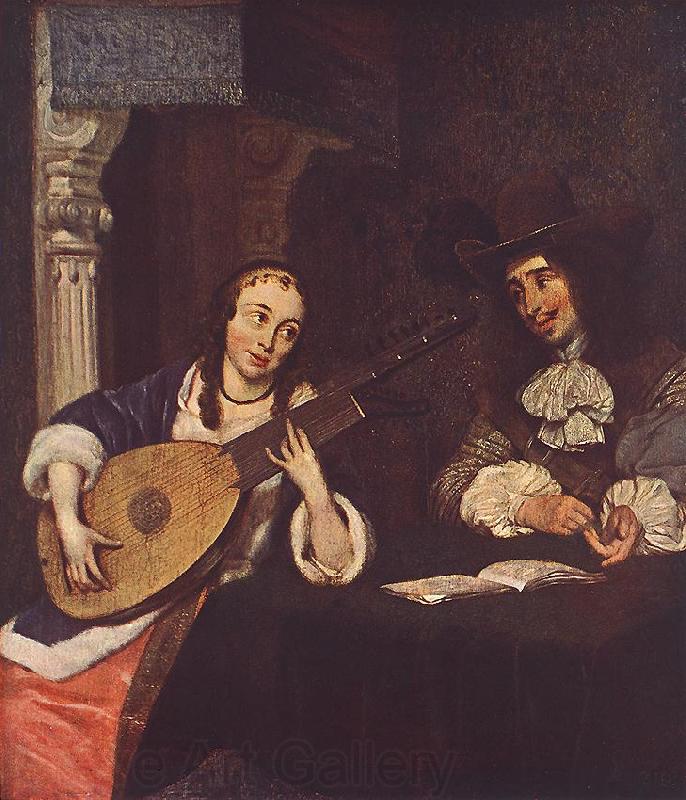 TERBORCH, Gerard Woman Playing the Lute st Norge oil painting art